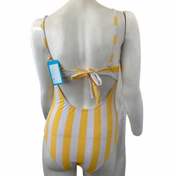 Yaffi Womens Yellow and White Striped One Piece Sw - Picture 7 of 7